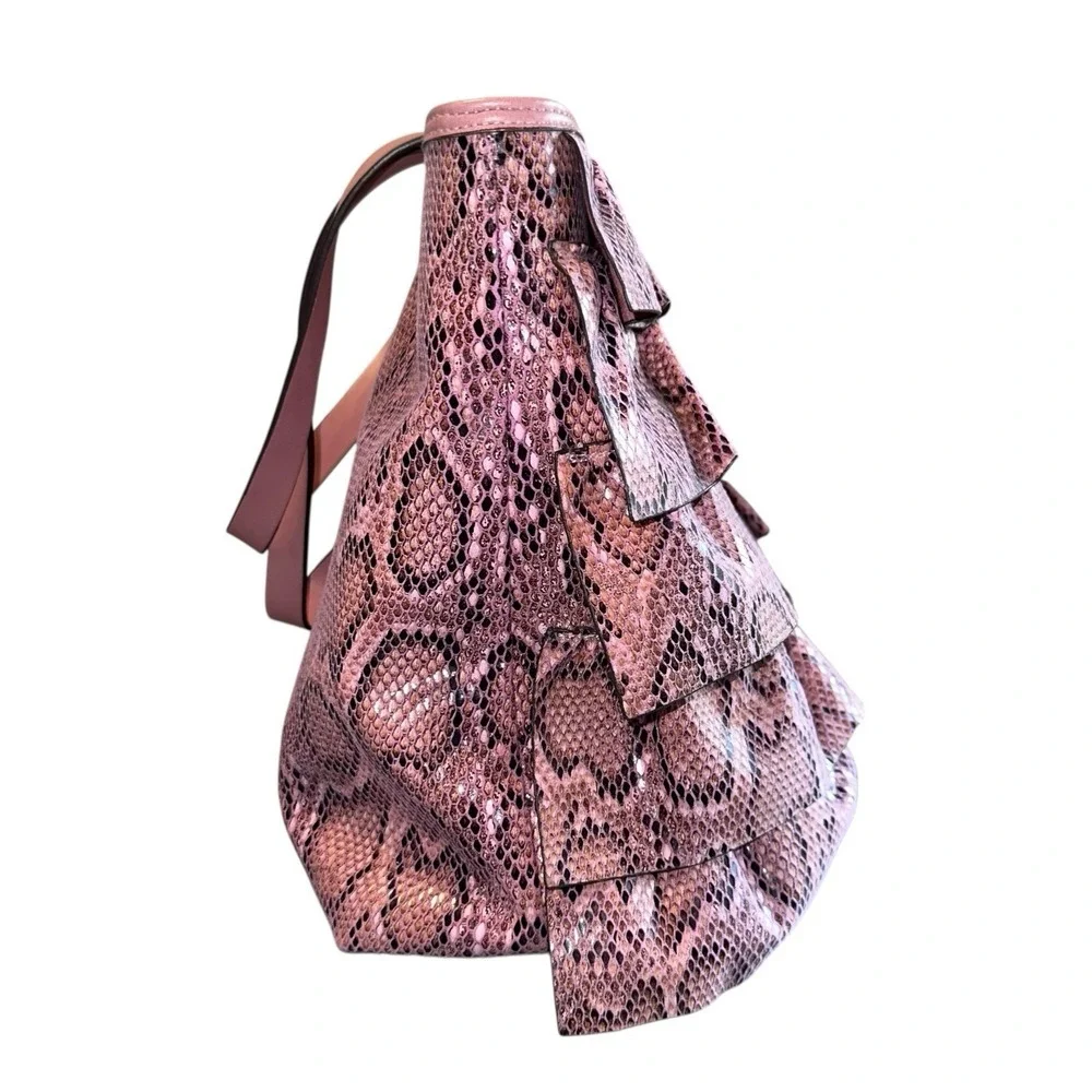 ELLE JAE Gypset Purse Vegan Leather Pink Black Snake‎ Print Tiered Ruffled Bag